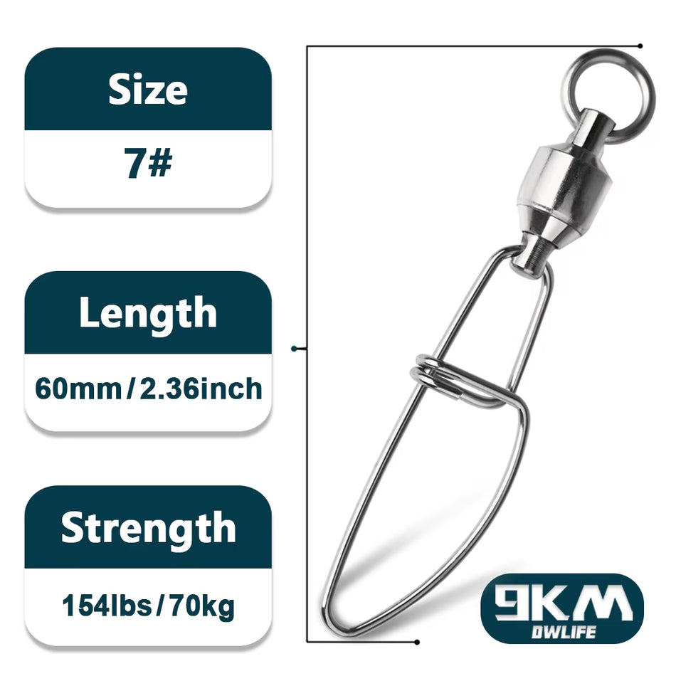 Stainless Steel Saltwater Fishing Swivels with Ball Bearing Snap - Available in Packs of 20 to 100 Interlock Connector Cross Lock Snaps