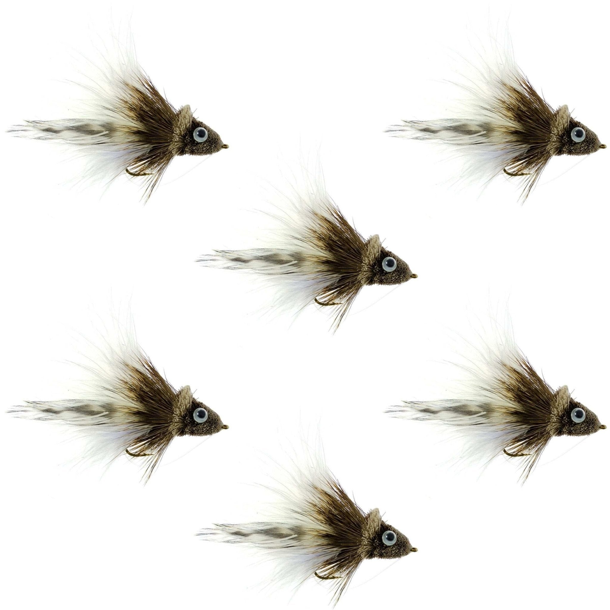 Deer Hair Dahlberg Diver 6 Flies Hook Size 4 - White Marabou Bass Fly Fishing Bug Wide Gape Bass Hooks With Weed Guard - Get Tight Gear