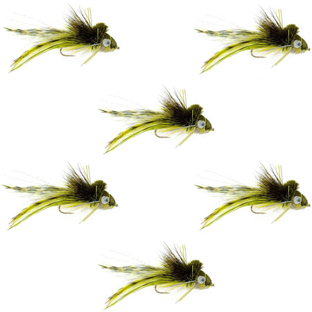 Deer Hair Diver 6 Flies Hook Size 4 - Swimming Frog Bass Fly Fishing Bug Wide Gape Bass Hooks With Weed Guard - Get Tight Gear