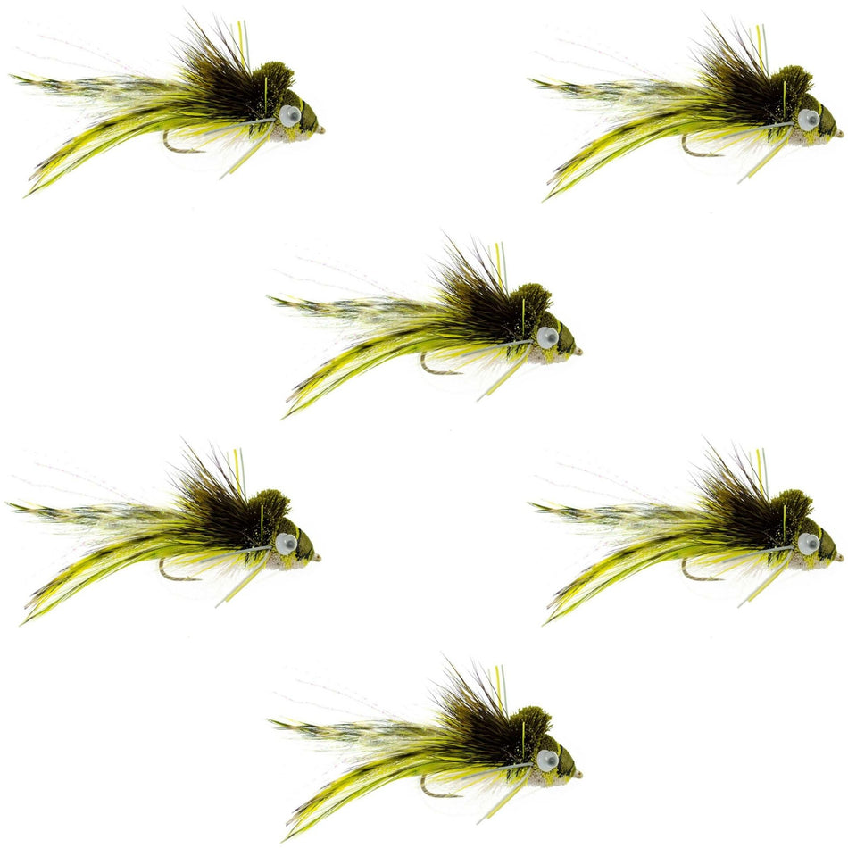 Deer Hair Diver 6 Flies Hook Size 4 - Swimming Frog Bass Fly Fishing Bug Wide Gape Bass Hooks With Weed Guard - Get Tight Gear