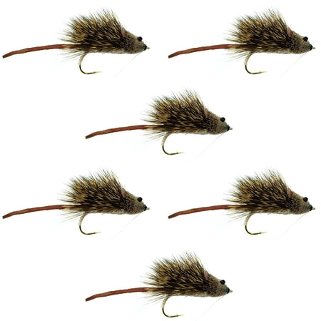 Deer Hair Scruffy Rat 6 Flies Hook Size 2 - Bass Fly Fishing Bug Wide Gape Bass Hooks With Weed Guard - Get Tight Gear