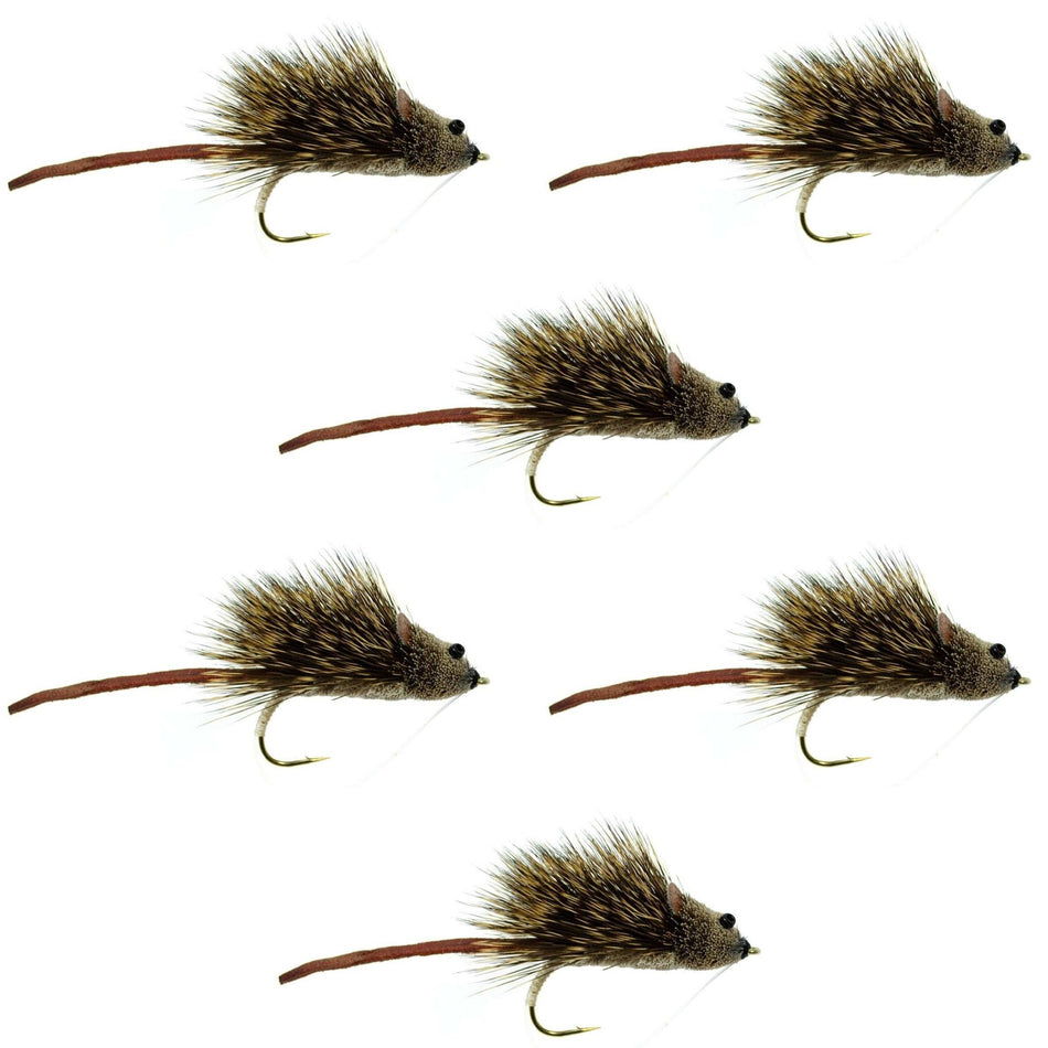 Deer Hair Scruffy Rat 6 Flies Hook Size 2 - Bass Fly Fishing Bug Wide Gape Bass Hooks With Weed Guard - Get Tight Gear