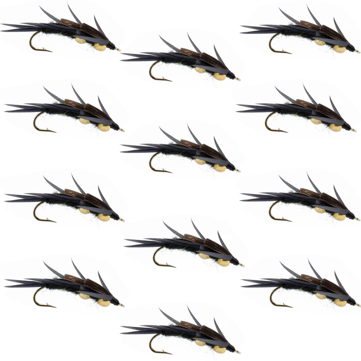 Double Bead Black Stone Fly with Black Biot Legs - Stonefly Wet Fly - 1 Dozen Flies Hook Size 8 - Get Tight Gear