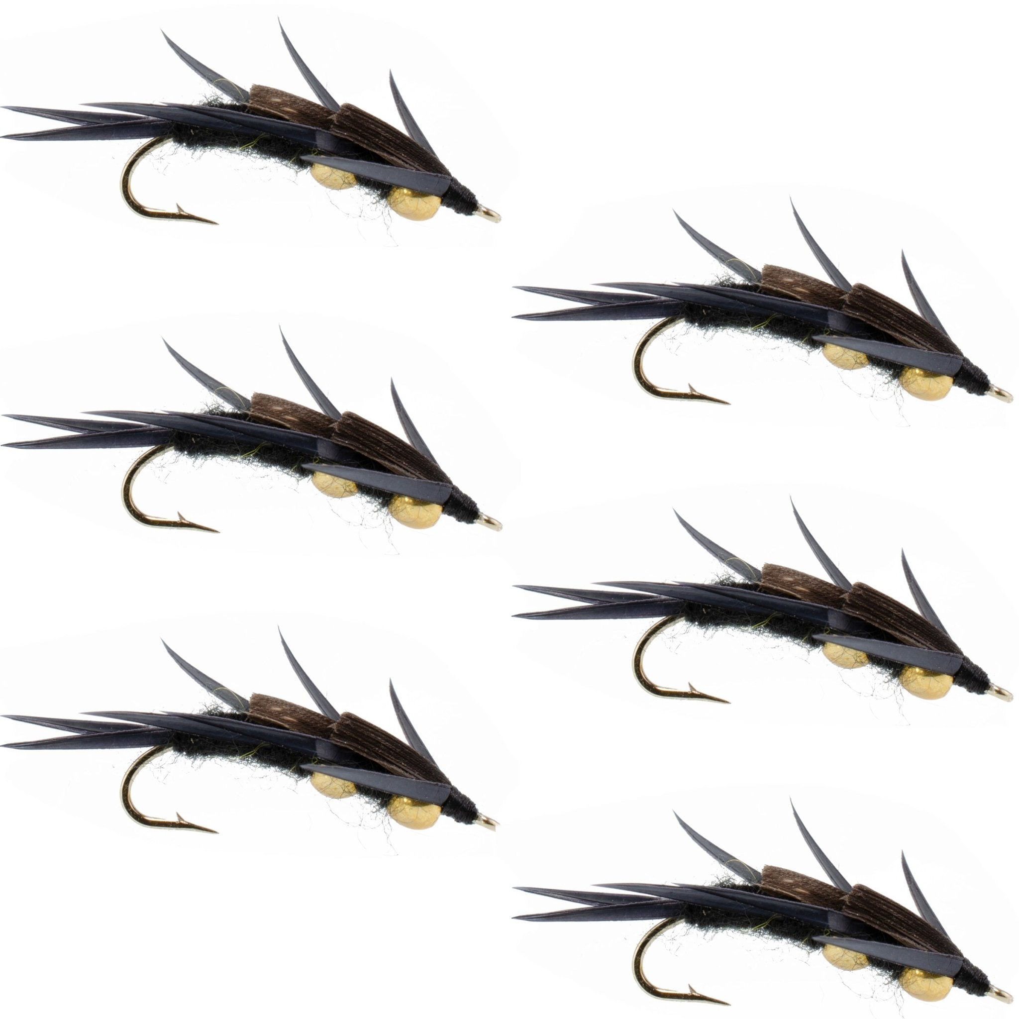 Double Bead Black Stone Fly with Black Biot Legs - Stonefly Wet Fly - 6 Flies Hook Size 10 - Get Tight Gear