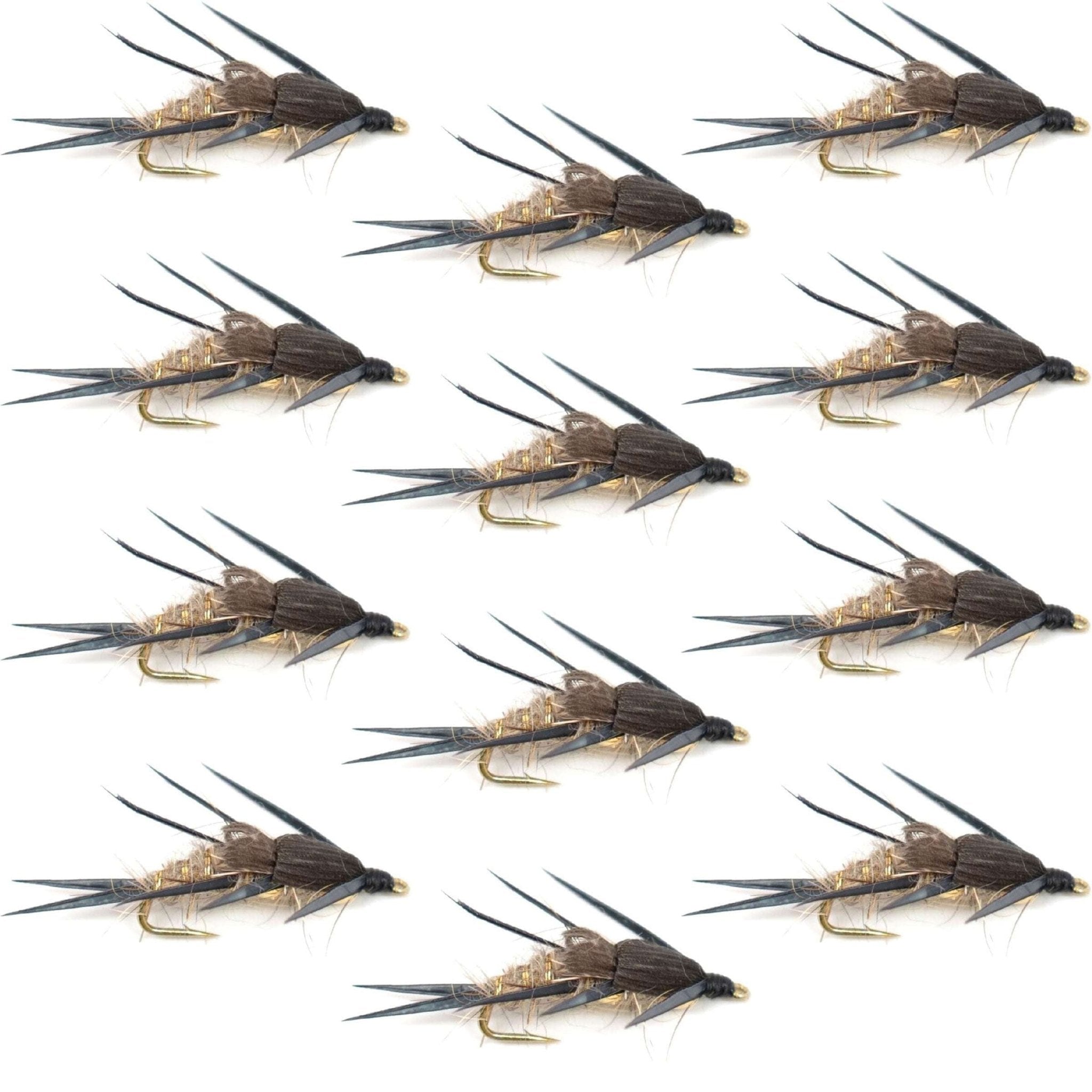 Double Bead Gold Ribbed Hare's Ear Nymph Fly Fishing Flies - Trout and Bass Wet Fly - 1 Dozen Flies Hook Size 12 - Get Tight Gear