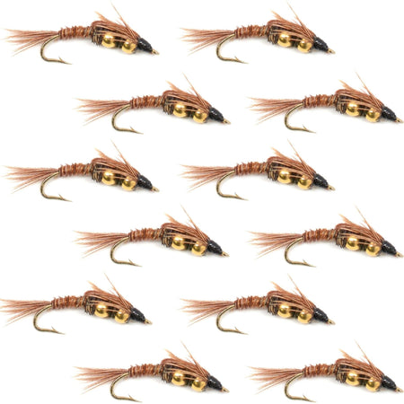 Double Bead Pheasant Tail Nymph Fly Fishing Flies - 1 Dozen Flies Hook Size 8 - Get Tight Gear