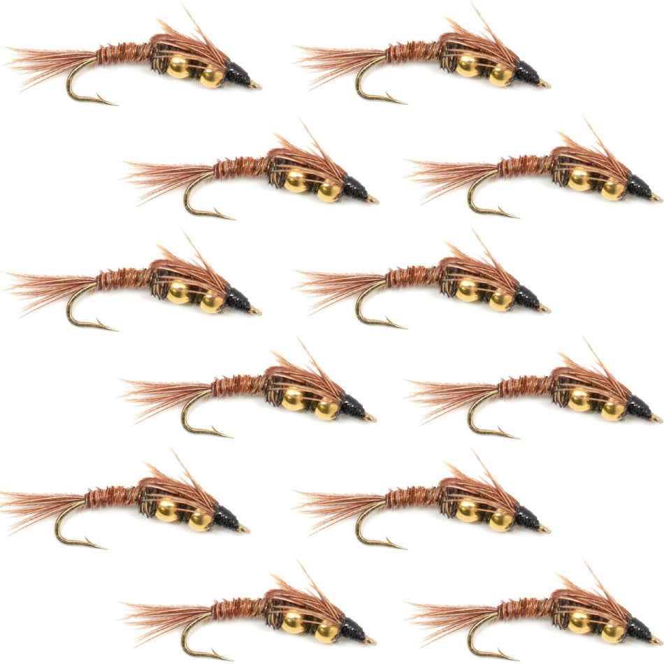 Double Bead Pheasant Tail Nymph Fly Fishing Flies - 1 Dozen Flies Hook Size 8 - Get Tight Gear