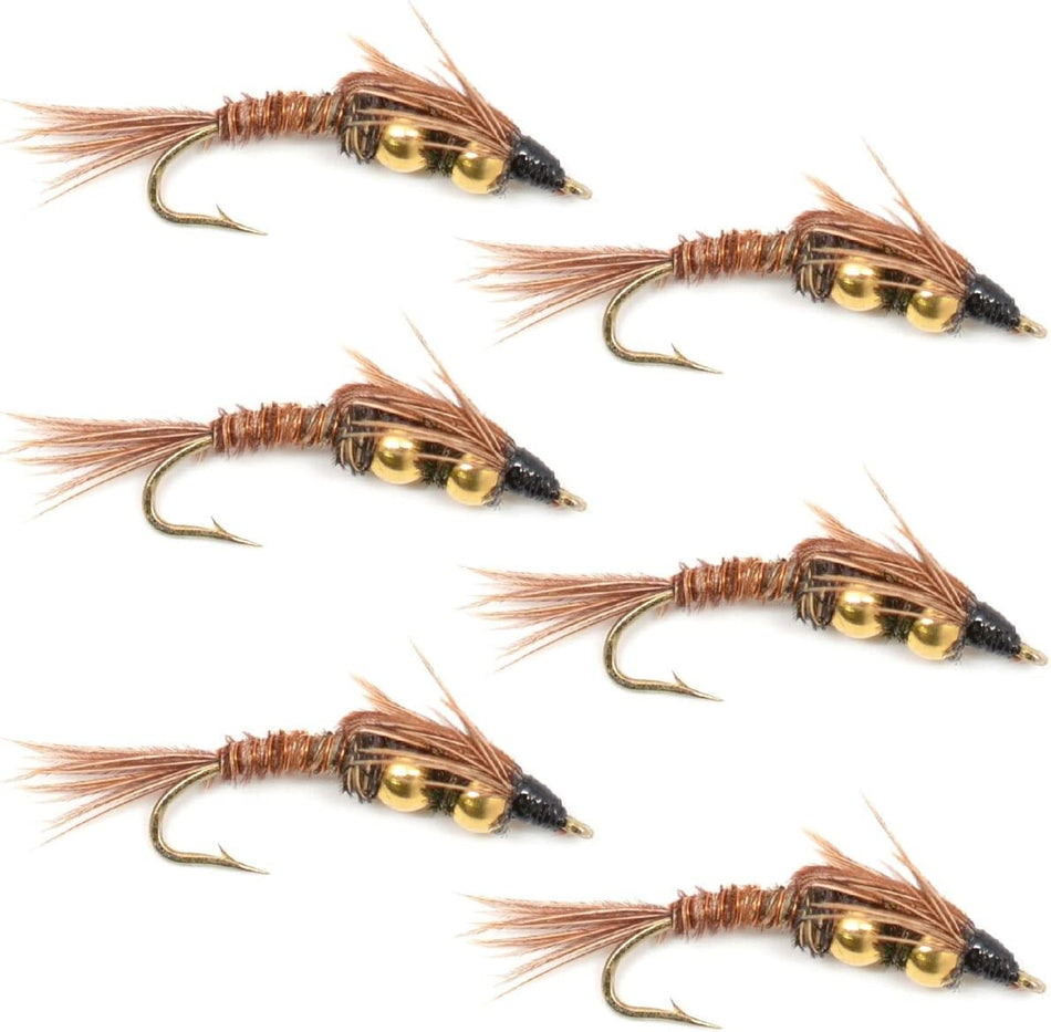 Double Bead Pheasant Tail Nymph Fly Fishing Flies - 6 Flies Hook Size 10 - Get Tight Gear