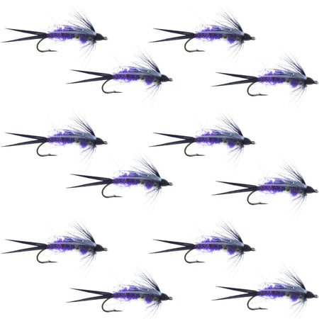 Double Bead Purple Psycho Prince Nymph Fly Fishing Flies - 1 Dozen Flies Hook Size 12 - Get Tight Gear