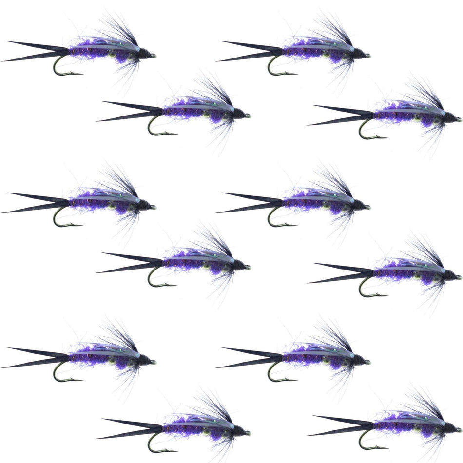Double Bead Purple Psycho Prince Nymph Fly Fishing Flies - 1 Dozen Flies Hook Size 14 - Get Tight Gear