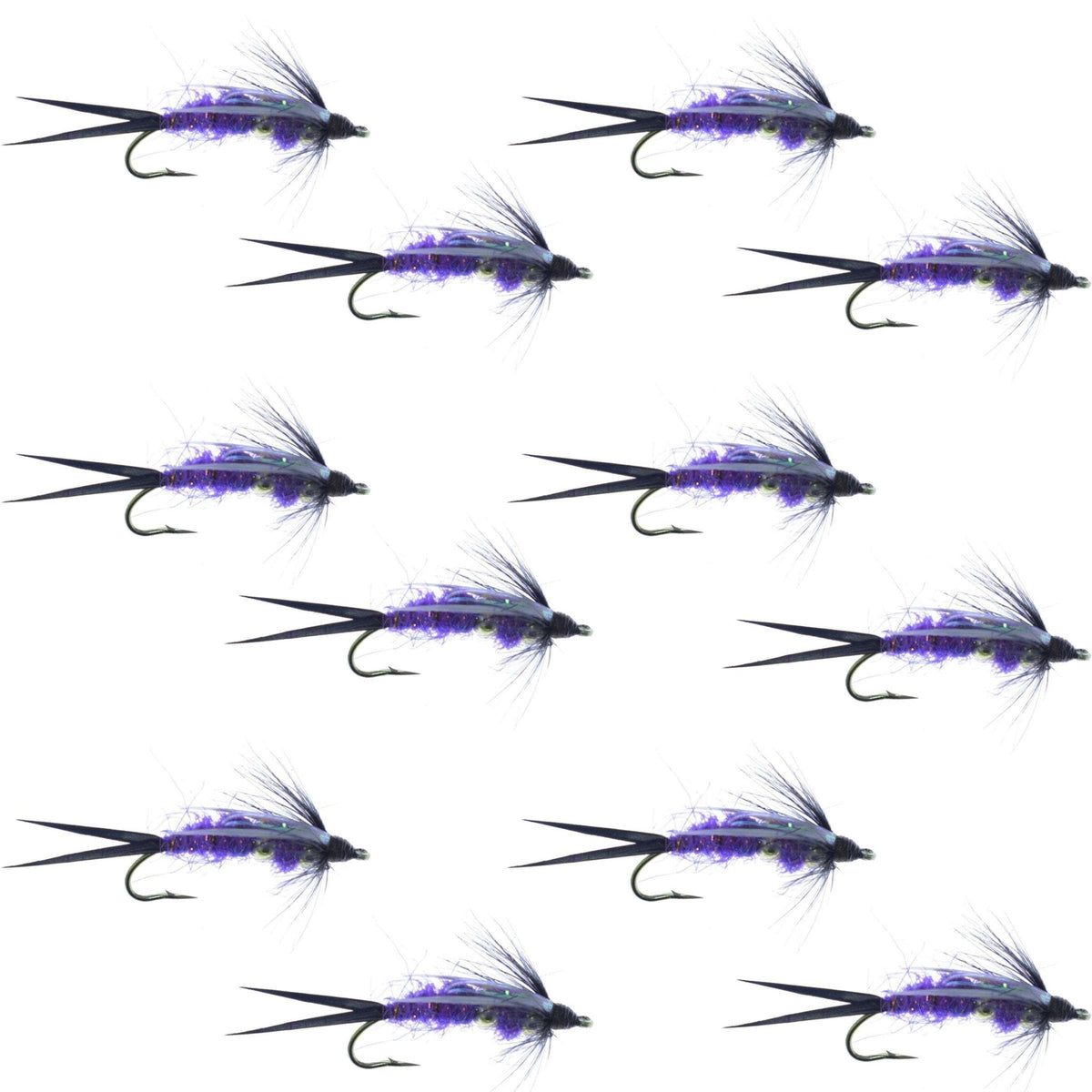 Double Bead Purple Psycho Prince Nymph Fly Fishing Flies - 1 Dozen Flies Hook Size 8 - Get Tight Gear