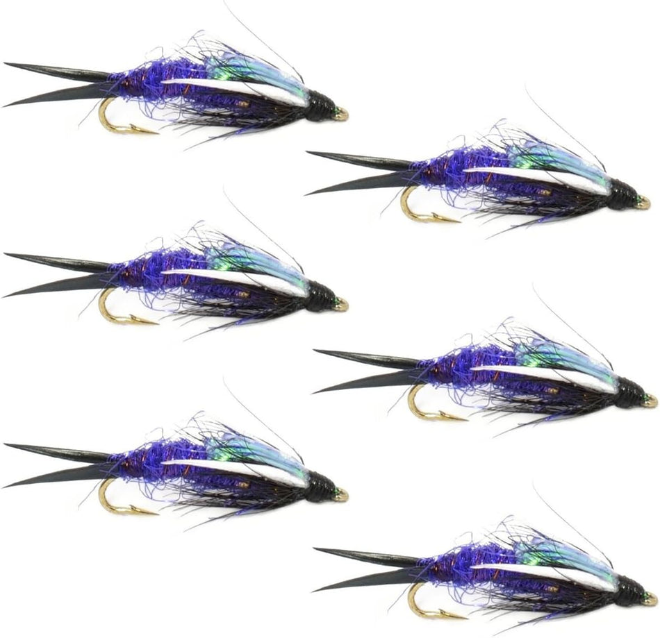 Double Bead Purple Psycho Prince Nymph Fly Fishing Flies - 6 Flies Hook Size 8 - Get Tight Gear