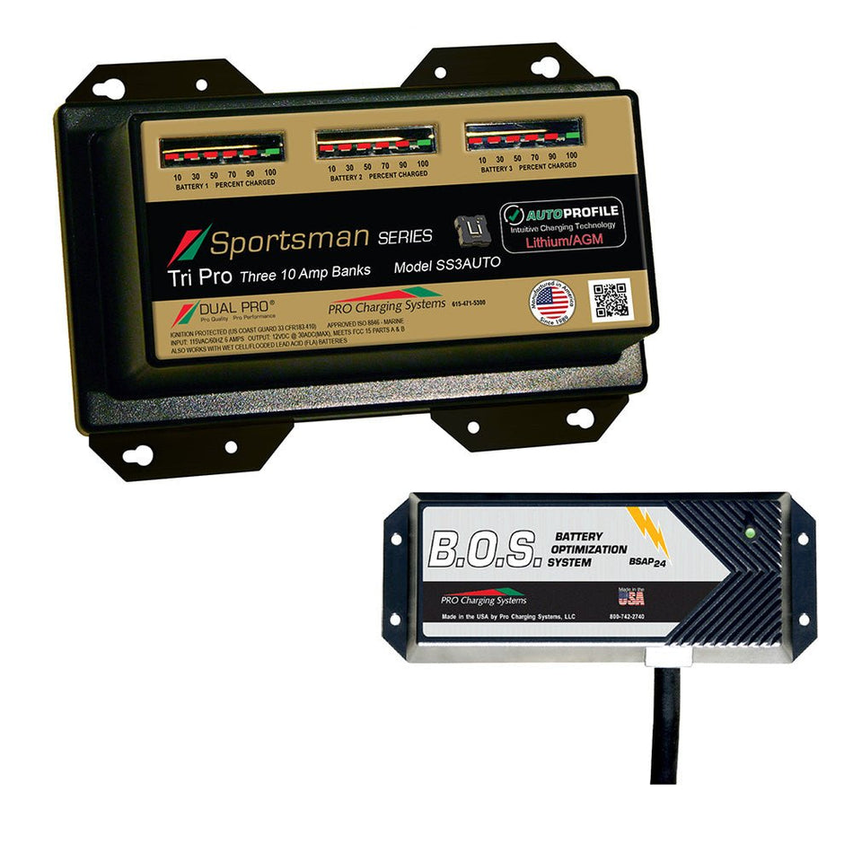Dual Pro SS3 Auto 3 Bank Battery Charger w/3 Bank B.O.S. - Get Tight Gear
