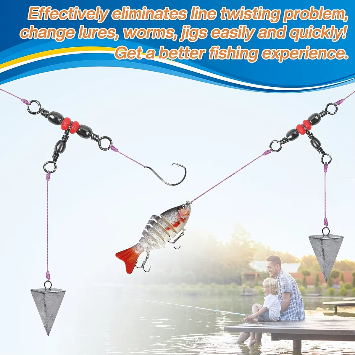 T-Shape Barrel Swivels - Three-Way Swivel Connectors for Fishing Tackle and Catfish Rigs