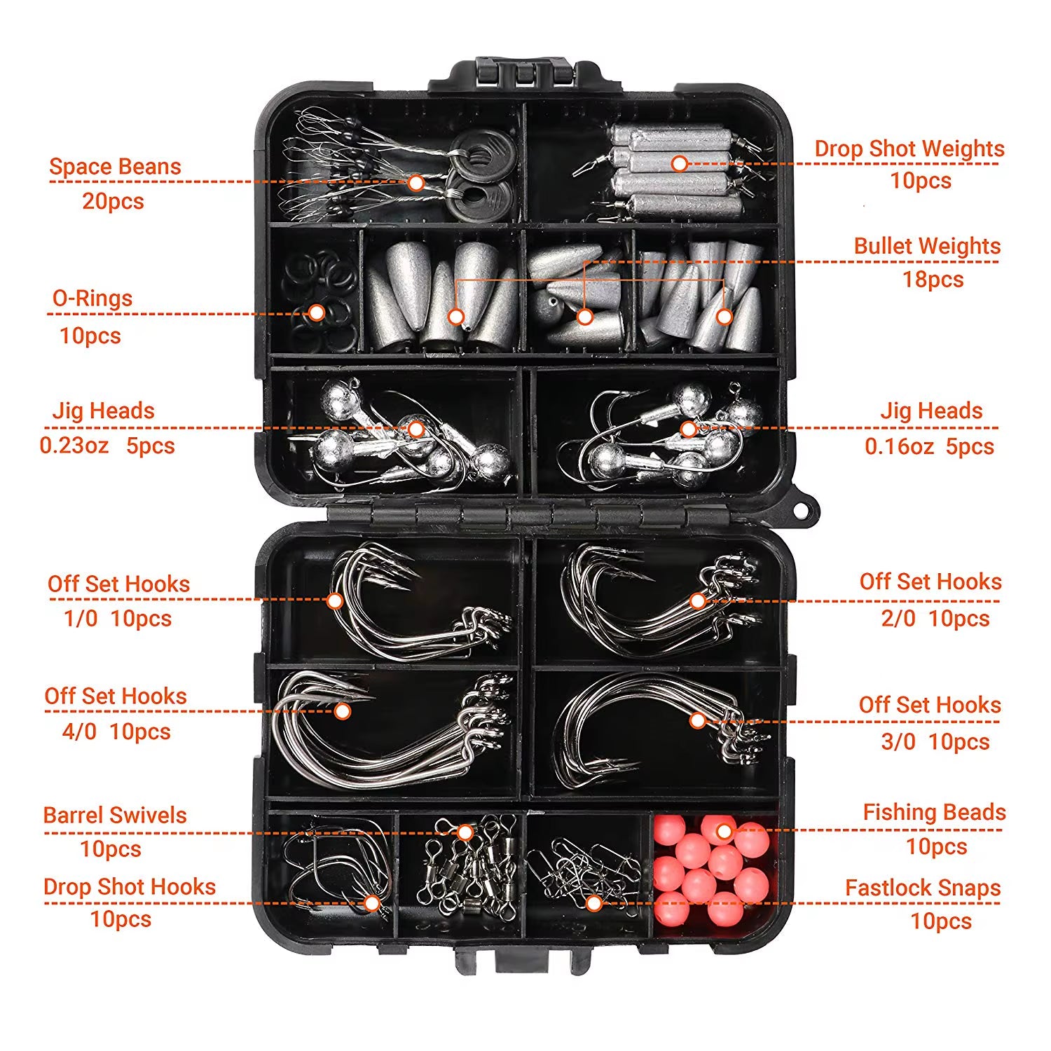 Premium Fishing Tackle Box Set Including Hooks, Swivels, Weights, Jig Heads, and Sinkers for Freshwater Angling