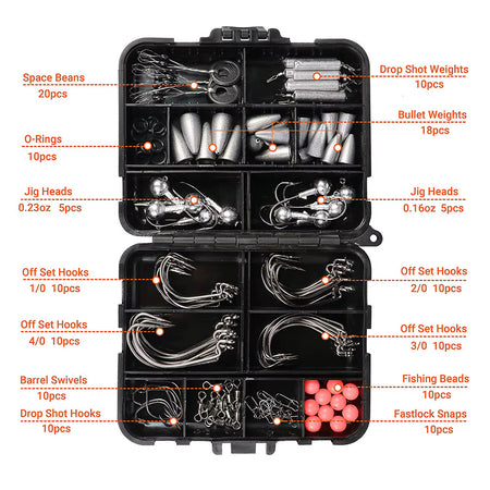 Premium Fishing Tackle Box Set Including Hooks, Swivels, Weights, Jig Heads, and Sinkers for Freshwater Angling