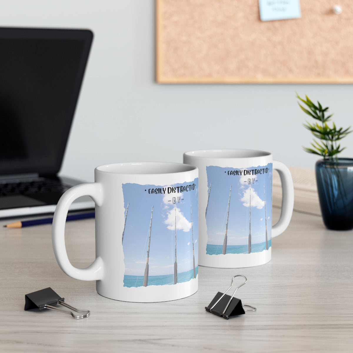 Easily Distracted By Fishing Ceramic Mug - Three Rods - Get Tight Gear