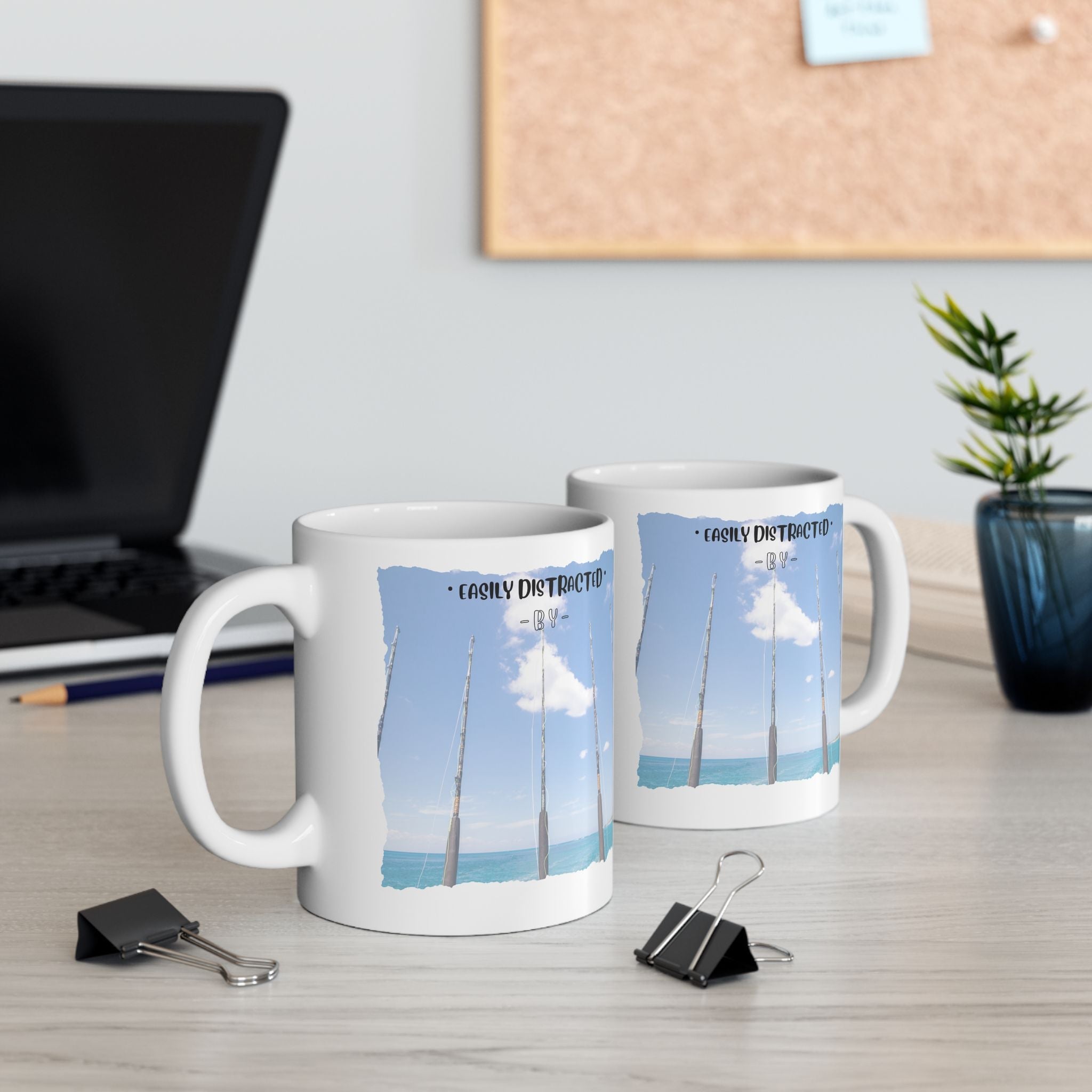 Easily Distracted By Fishing Ceramic Mug - Three Rods - Get Tight Gear