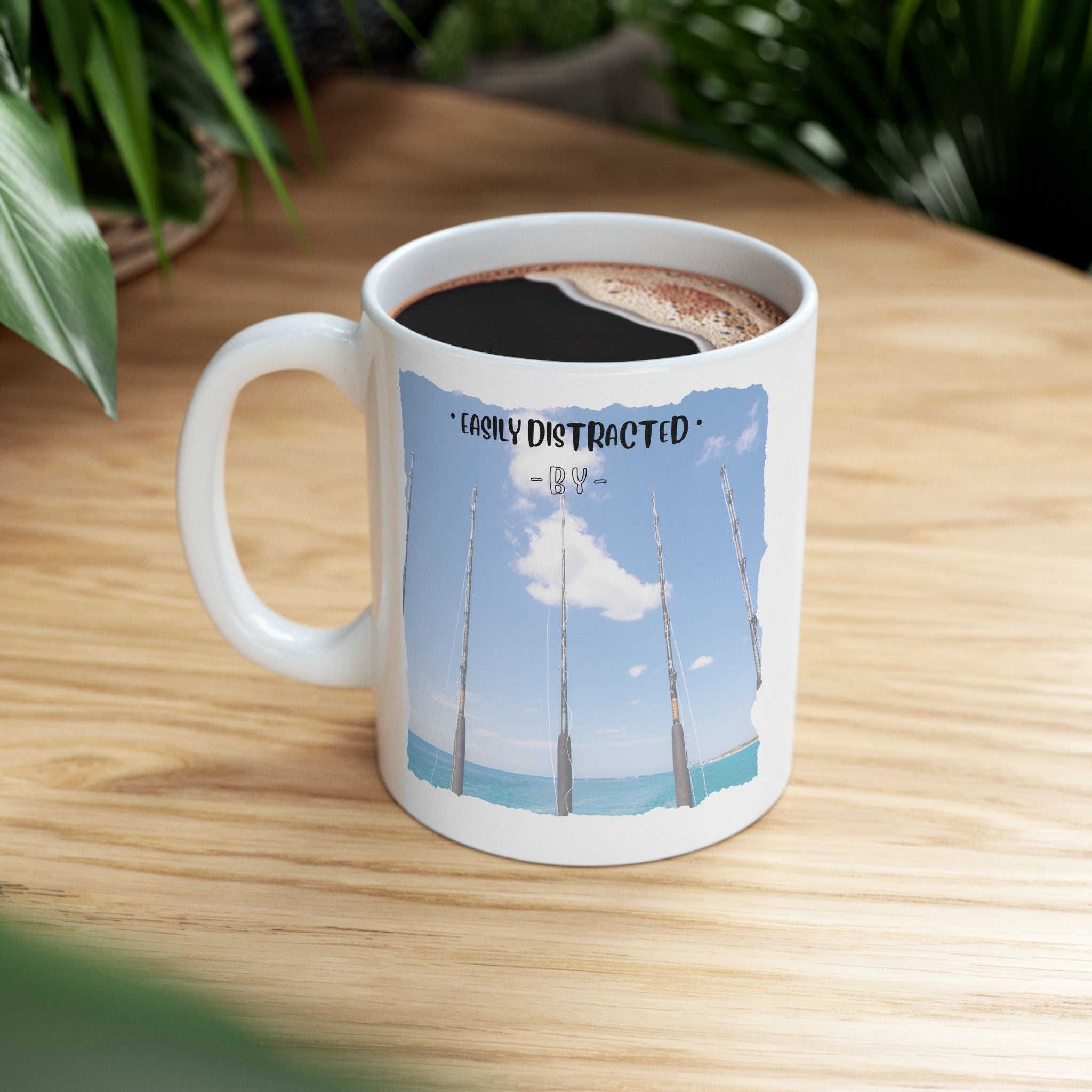 Easily Distracted By Fishing Ceramic Mug - Three Rods - Get Tight Gear
