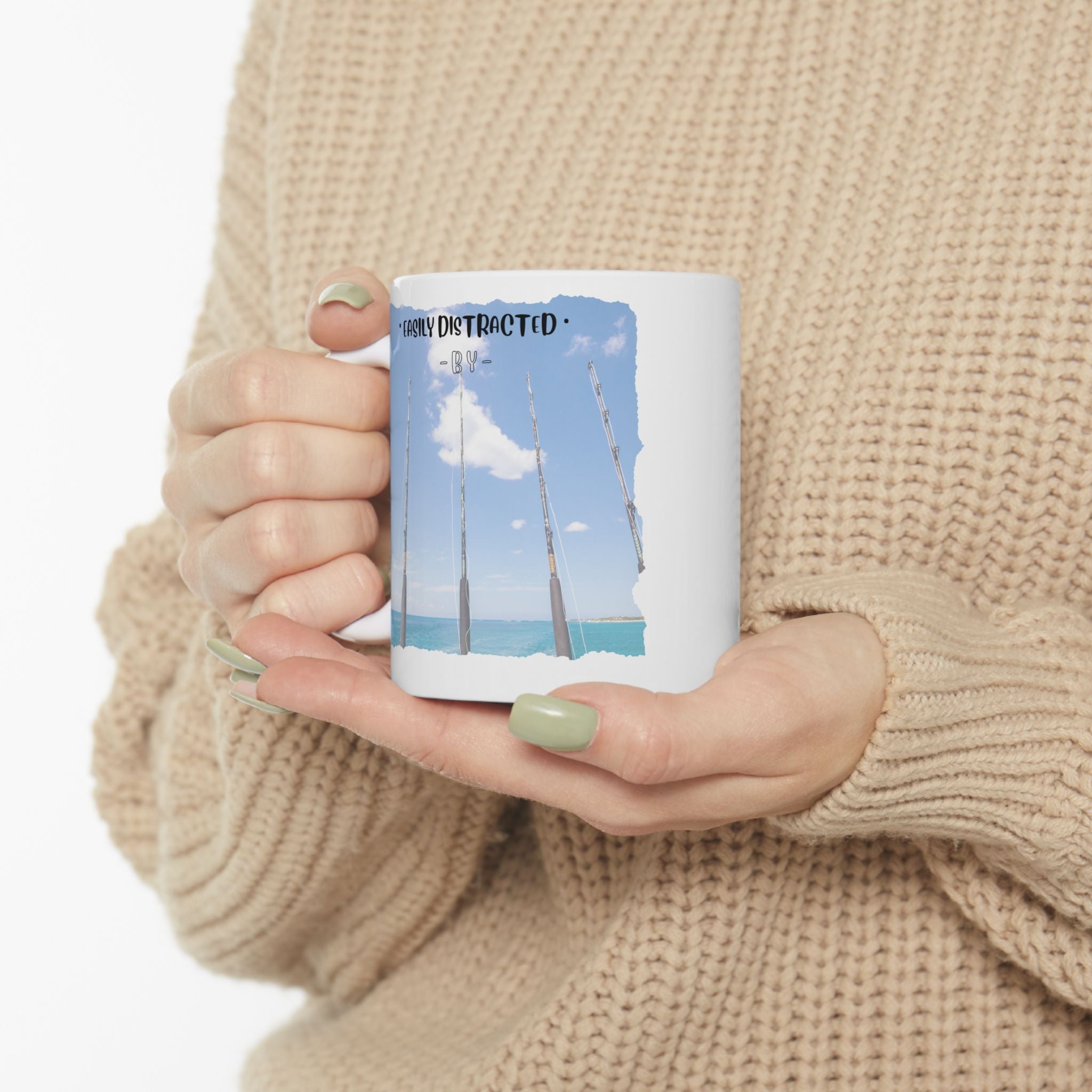 Easily Distracted By Fishing Ceramic Mug - Three Rods - Get Tight Gear