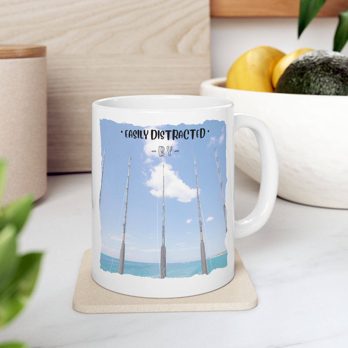 Easily Distracted By Fishing Ceramic Mug - Three Rods - Get Tight Gear