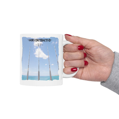 Easily Distracted By Fishing Ceramic Mug - Three Rods - Get Tight Gear