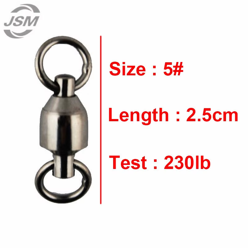 JSM 10Pcs Ball Bearing Fishing Swivel with Solid Ring Brass with Black Nickle Sea Fishing Swivels Connector Size 1 2 3 4 5 6 7 8