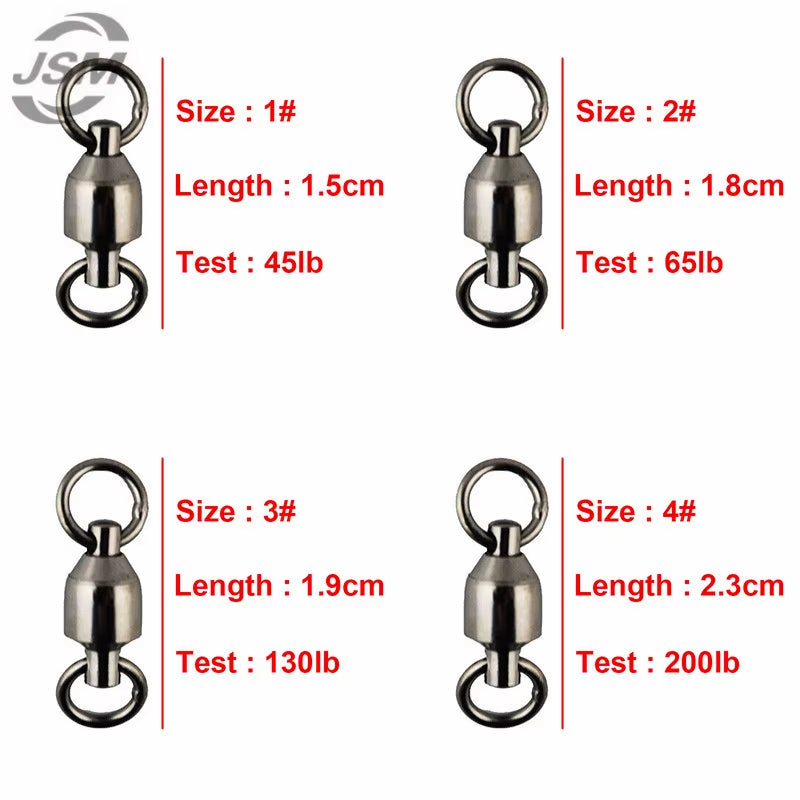 JSM 10Pcs Ball Bearing Fishing Swivel with Solid Ring Brass with Black Nickle Sea Fishing Swivels Connector Size 1 2 3 4 5 6 7 8