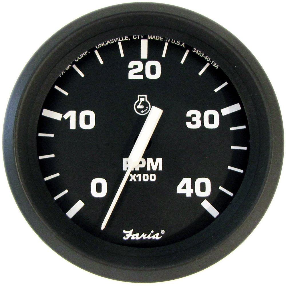 Faria 4" Tachometer Euro Style Black w/White Letters 4000RPM Diesel Mechanical Take Off & Variable Ratio Alt. - Get Tight Gear