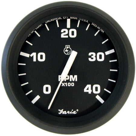 Faria 4" Tachometer Euro Style Black w/White Letters 4000RPM Diesel Mechanical Take Off & Variable Ratio Alt. - Get Tight Gear