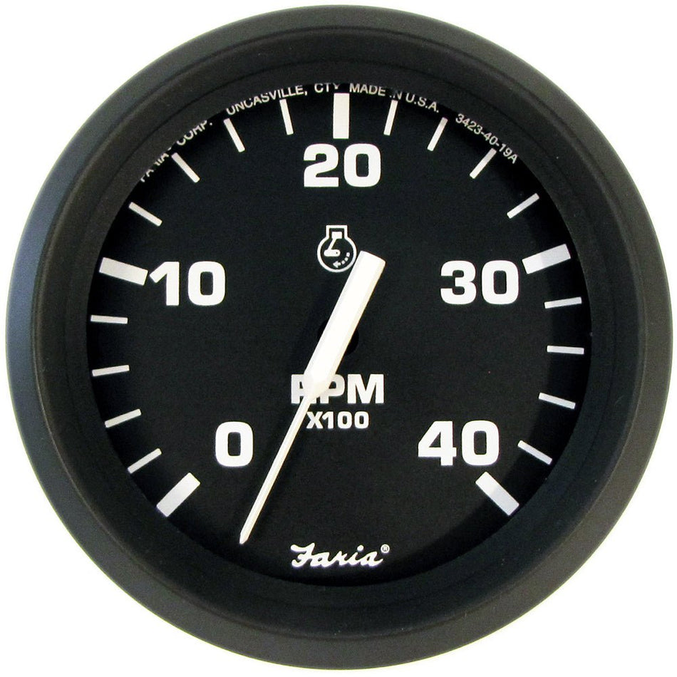 Faria 4" Tachometer Euro Style Black w/White Letters 4000RPM Diesel Mechanical Take Off & Variable Ratio Alt. - Get Tight Gear