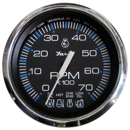 Faria Chesapeake Black SS 4" Tachometer w/Systemcheck Indicator - 7000 RPM (Gas) f/ Johnson / Evinrude Outboard) - Get Tight Gear