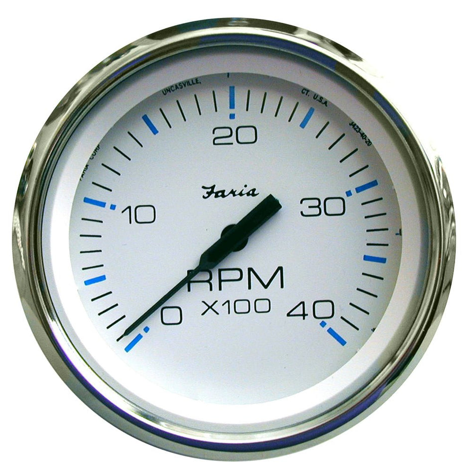 Faria Chesapeake White SS 4" Tachometer - 4000 RPM (Diesel)(Mechanical Takeoff & Var Ratio Alt) - Get Tight Gear