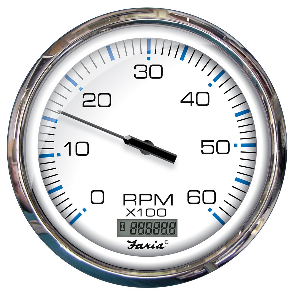 Faria Chesapeake White SS 5" Tachometer w/Digital Hourmeter - 6000 RPM (Gas) (Inboard) - Get Tight Gear