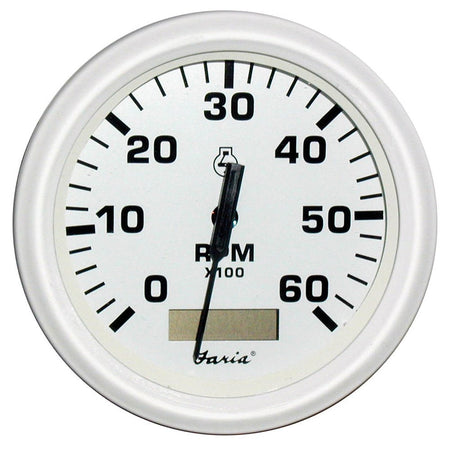 Faria Dress White 4" Tachometer w/Hourmeter - 6000 RPM (Gas) (Inboard) - Get Tight Gear