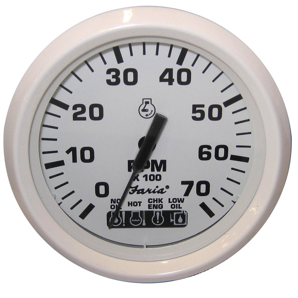 Faria Dress White 4" Tachometer w/Systemcheck Indicator - 7000 RPM (Gas) (Johnson / Evinrude Outboard) - Get Tight Gear