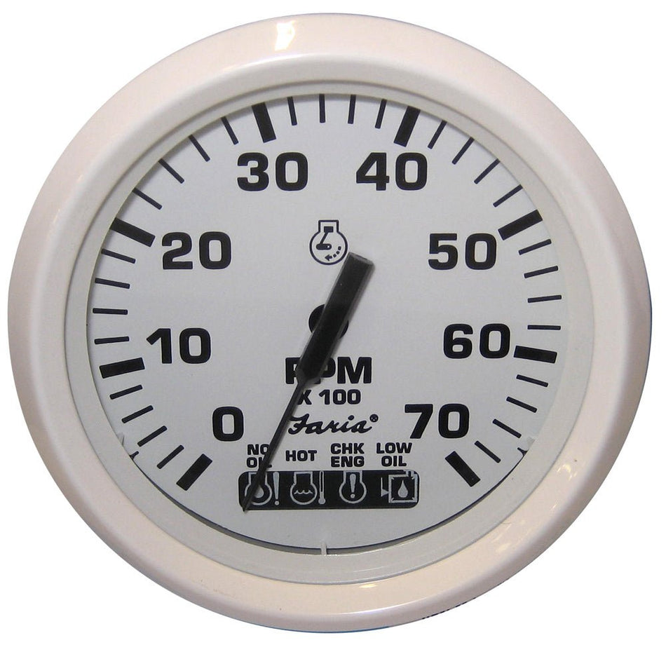 Faria Dress White 4" Tachometer w/Systemcheck Indicator - 7000 RPM (Gas) (Johnson / Evinrude Outboard) - Get Tight Gear