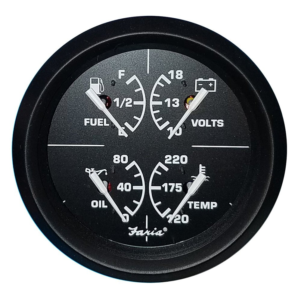 Faria Euro Black 4" Multifunction Gauge - Volt/Fuel/Oil/Water Temperature - Get Tight Gear