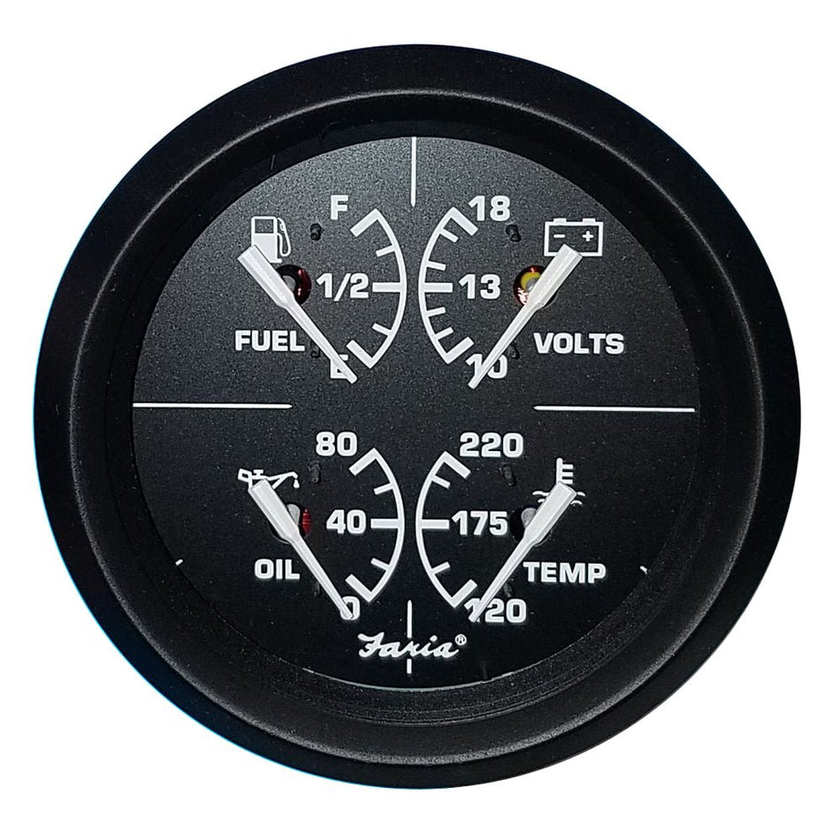 Faria Euro Black 4" Multifunction Gauge - Volt/Fuel/Oil/Water Temperature - Get Tight Gear