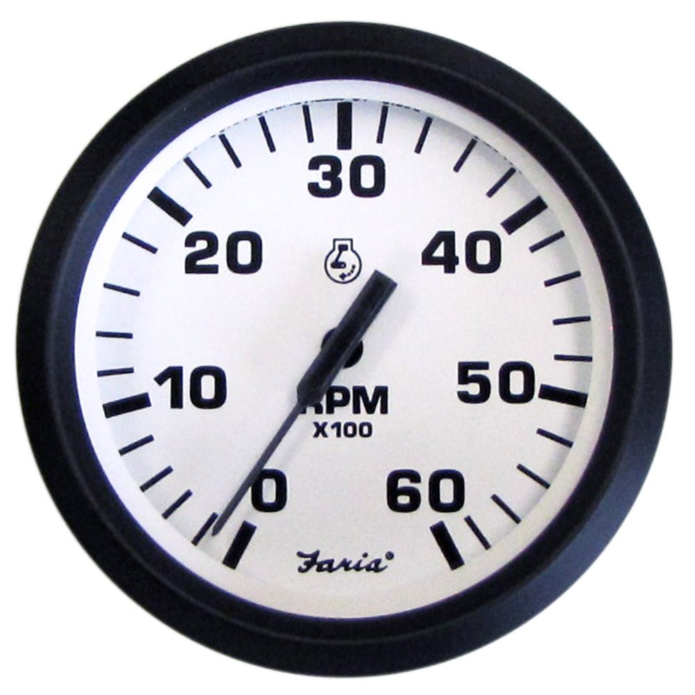 Faria Euro White 4" Tachometer - 6000 RPM (Gas) (Inboard & I/O) - Get Tight Gear