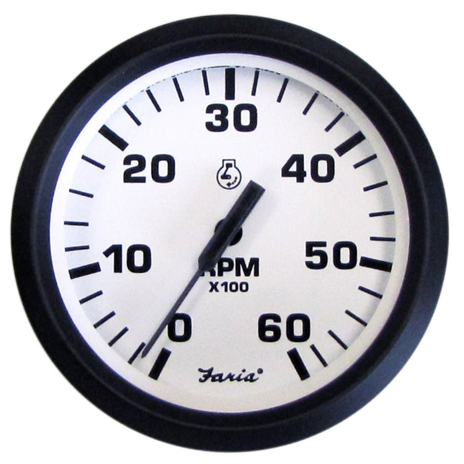 Faria Euro White 4" Tachometer - 6000 RPM (Gas) (Inboard & I/O) - Get Tight Gear