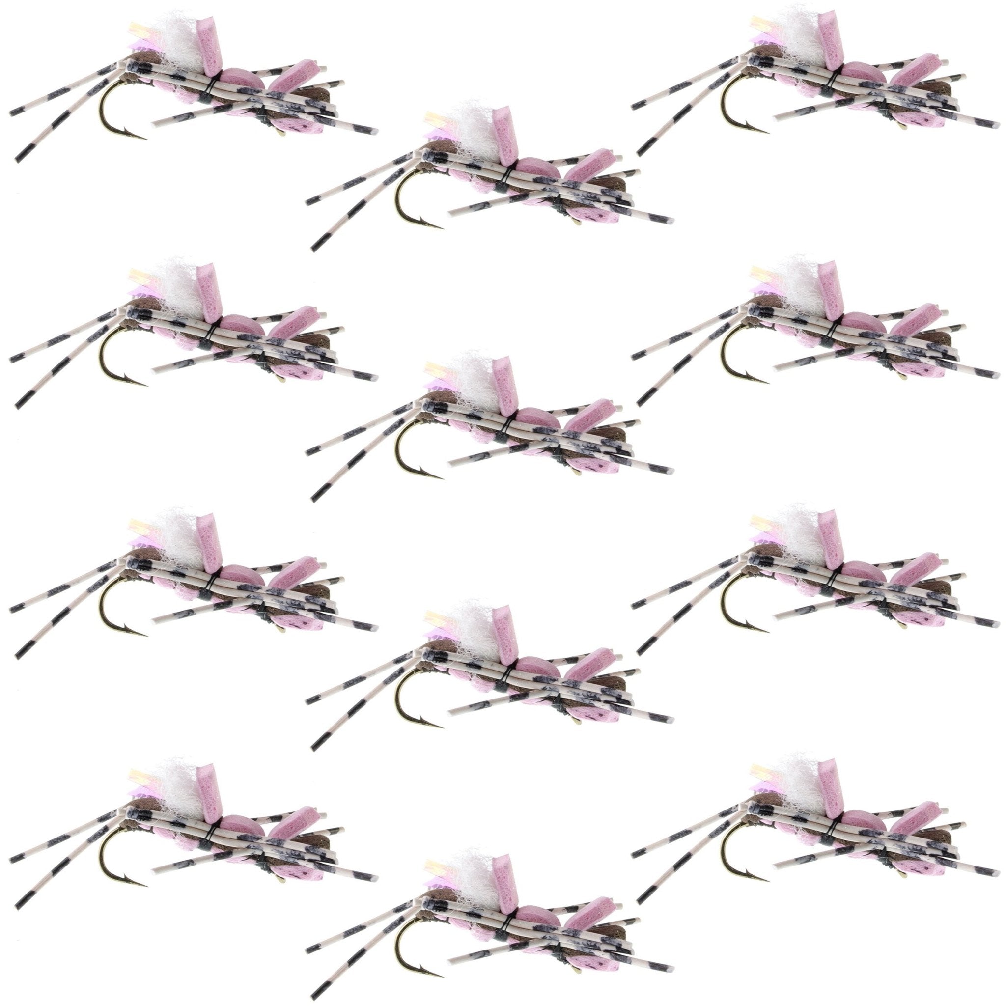 Fat Albert Pink Foam Body Grasshopper Fly - 1 Dozen Flies Hook Size 10 - Get Tight Gear