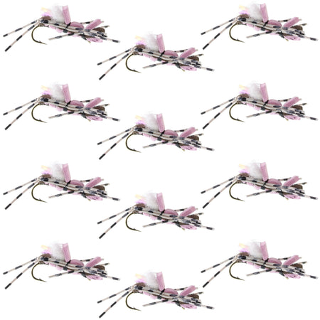 Fat Albert Pink Foam Body Grasshopper Fly - 1 Dozen Flies Hook Size 10 - Get Tight Gear