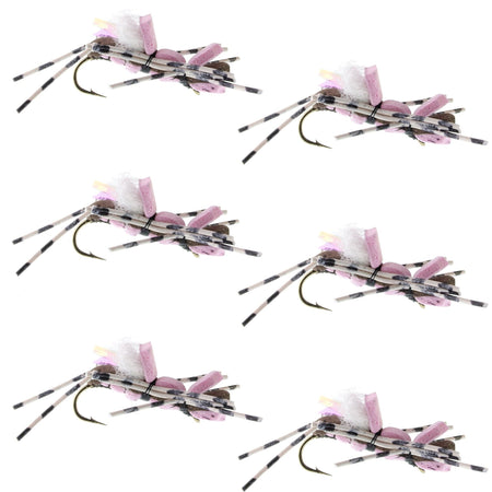 Fat Albert Pink Foam Body Grasshopper Fly - 6 Flies Hook Size 10 - Get Tight Gear