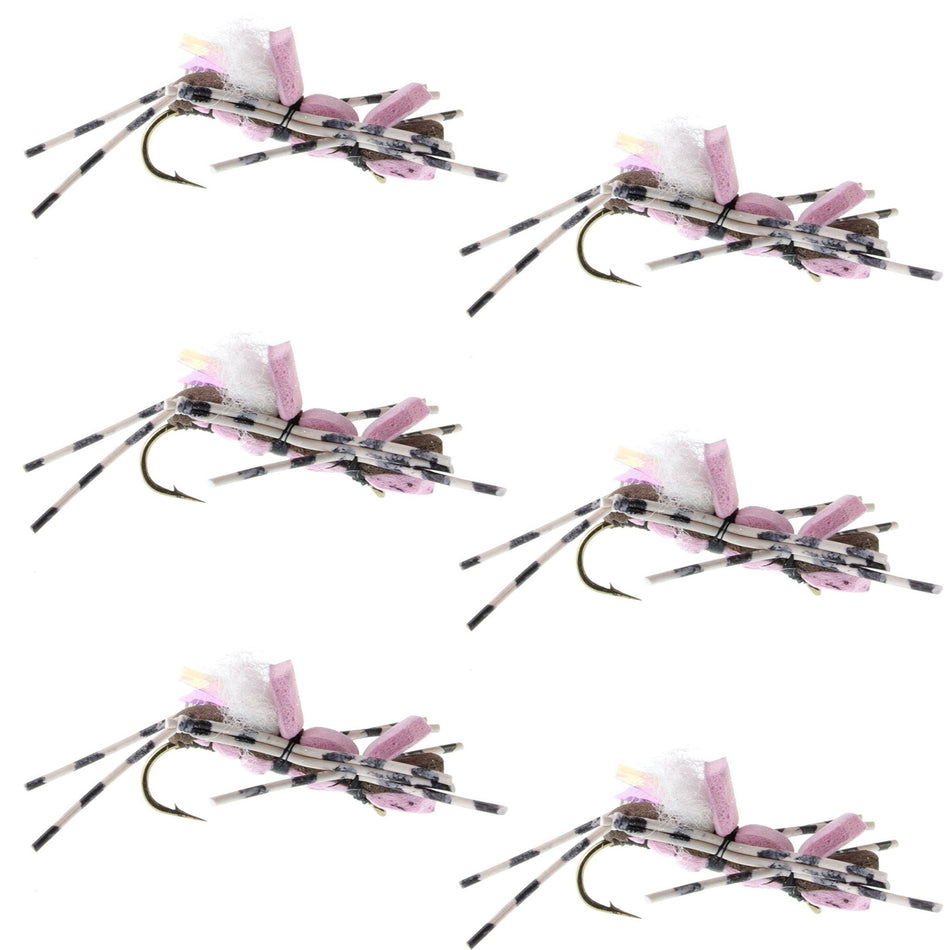 Fat Albert Pink Foam Body Grasshopper Fly - 6 Flies Hook Size 10 - Get Tight Gear