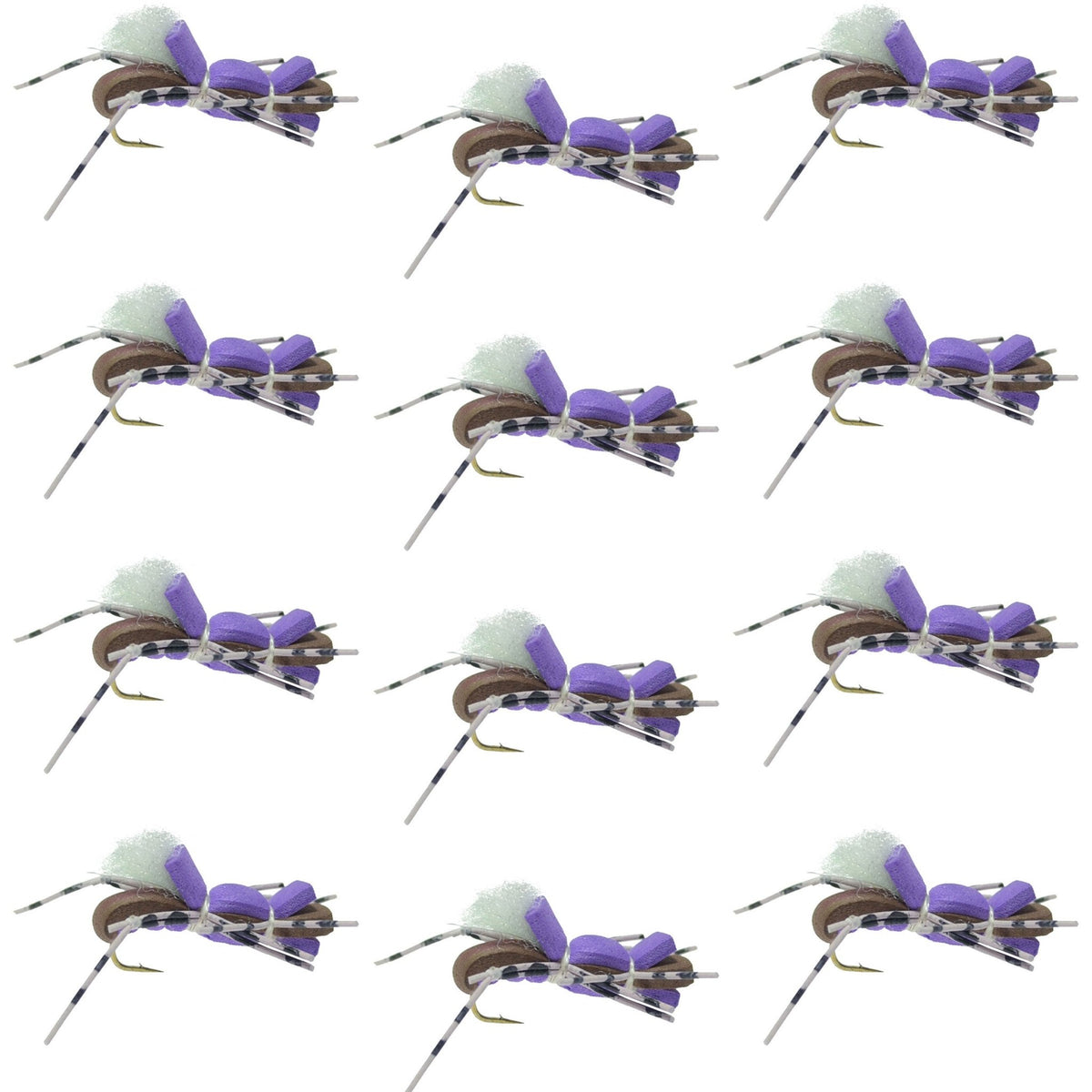 Fat Albert Purple Foam Body Grasshopper Fly - 1 Dozen Flies Hook Size 10 - Get Tight Gear