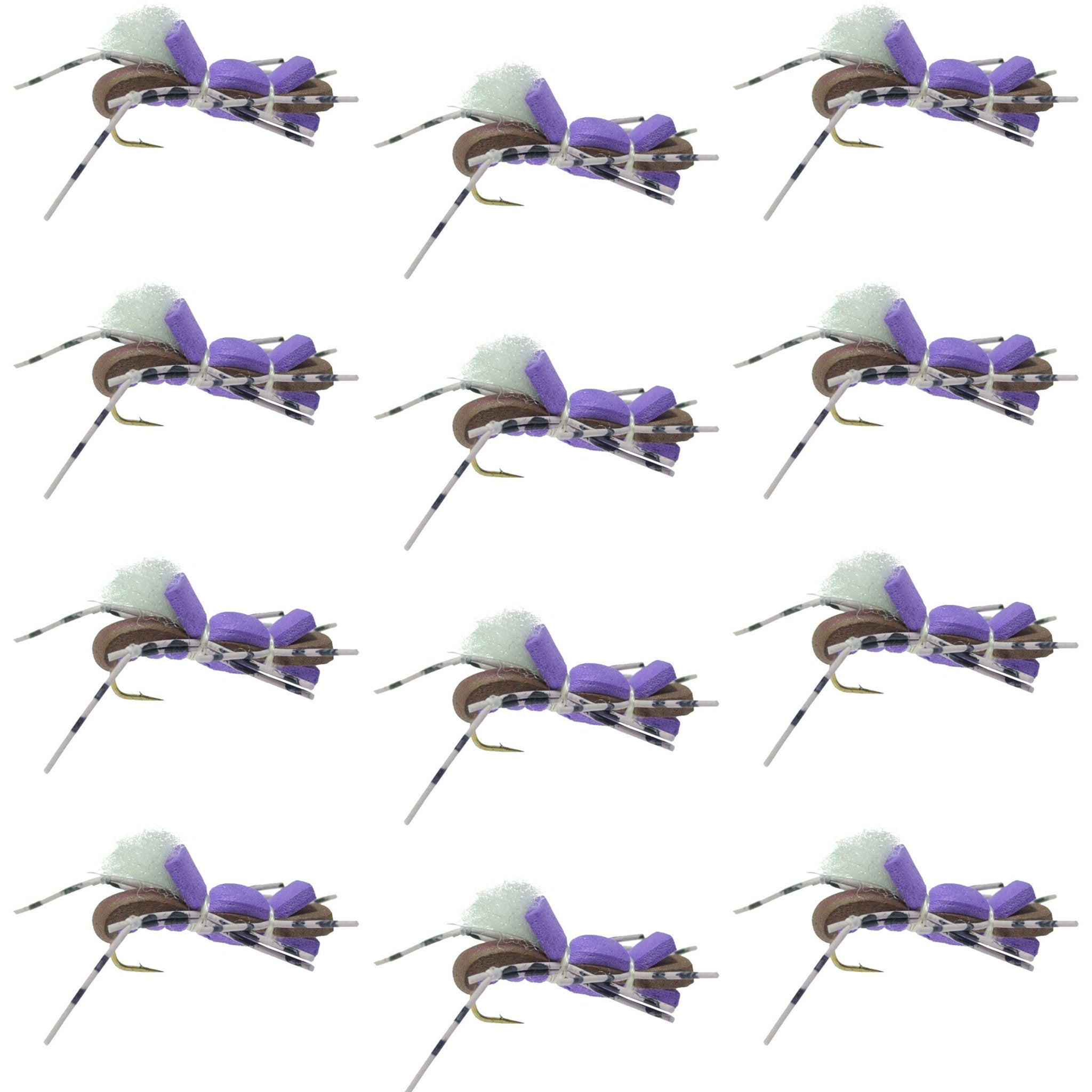 Fat Albert Purple Foam Body Grasshopper Fly - 1 Dozen Flies Hook Size 10 - Get Tight Gear