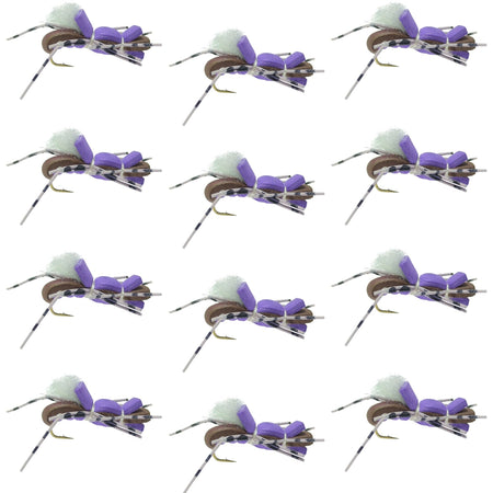 Fat Albert Purple Foam Body Grasshopper Fly - 1 Dozen Flies Hook Size 10 - Get Tight Gear