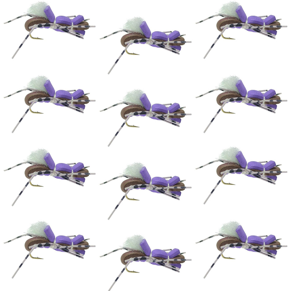 Fat Albert Purple Foam Body Grasshopper Fly - 1 Dozen Flies Hook Size 10 - Get Tight Gear