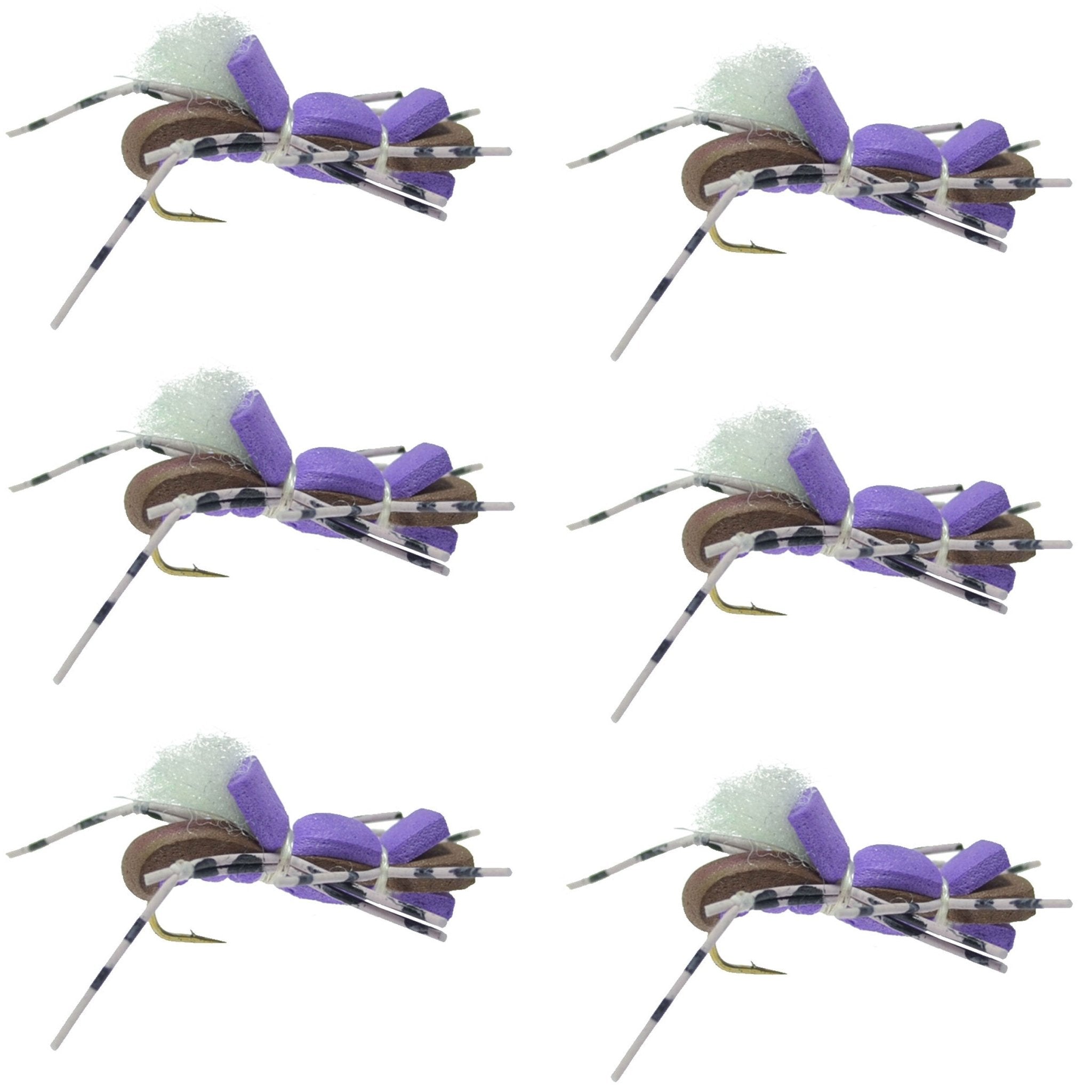 Fat Albert Purple Foam Body Grasshopper Fly - 6 Flies Hook Size 10 - Get Tight Gear